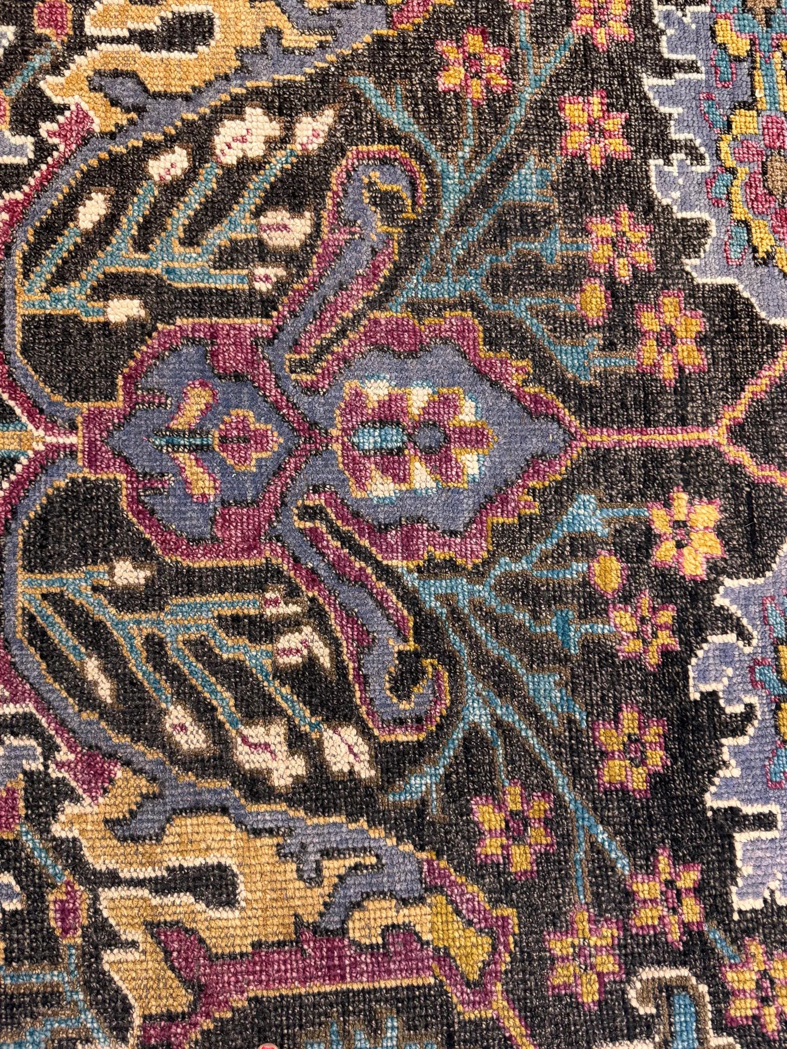 8x10 Hand-Knotted Wool Rug: Modern Traditional Medallion in Charcoal & Plum
