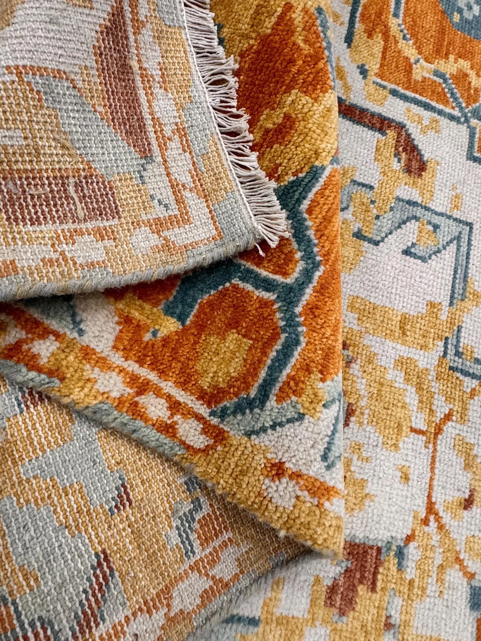 8x10 Hand-Knotted Rust & Sage Oushak Wool Rug | Modern Transitional Area Rug