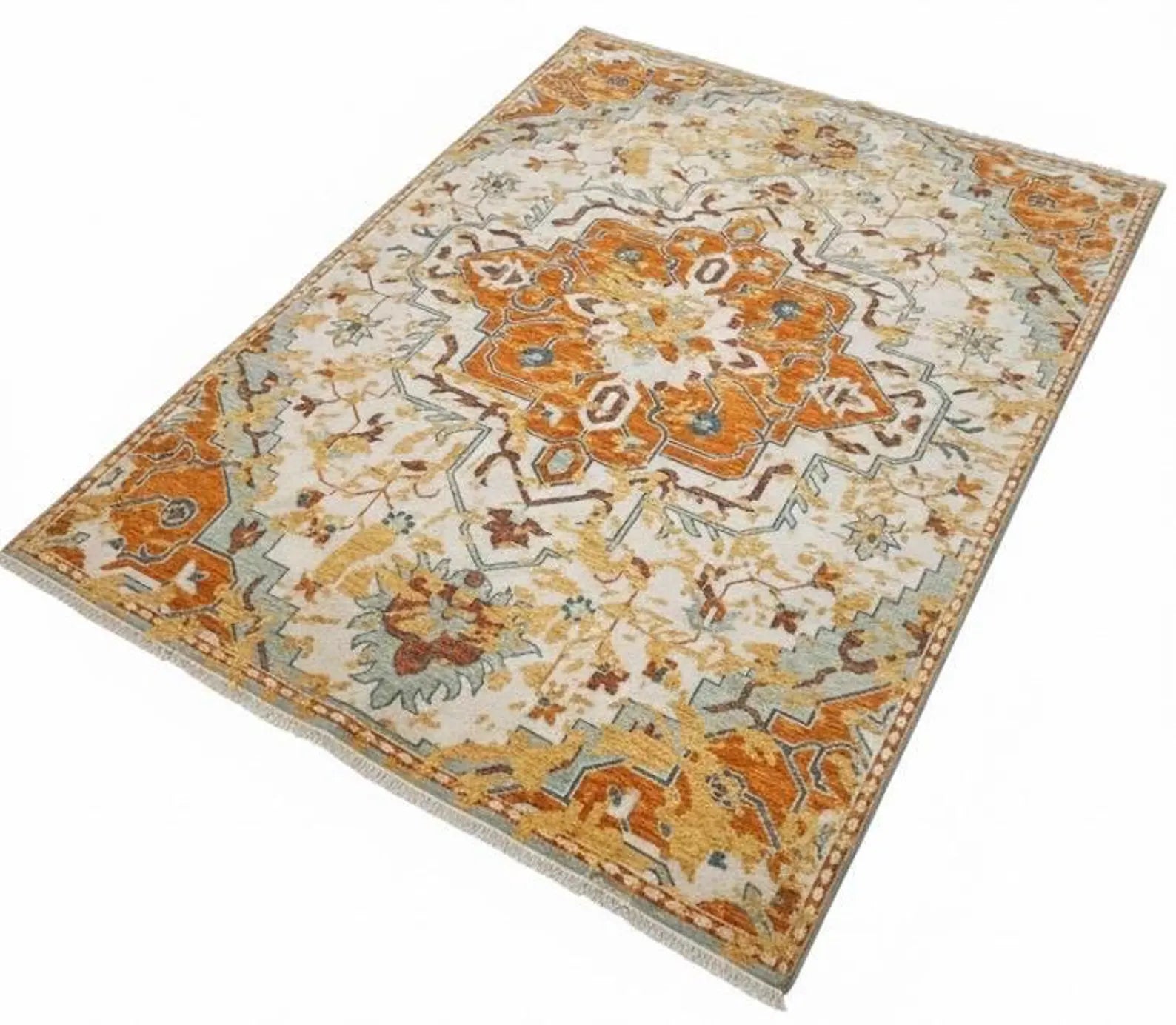 8x10 Hand-Knotted Rust & Sage Oushak Wool Rug | Modern Transitional Area Rug