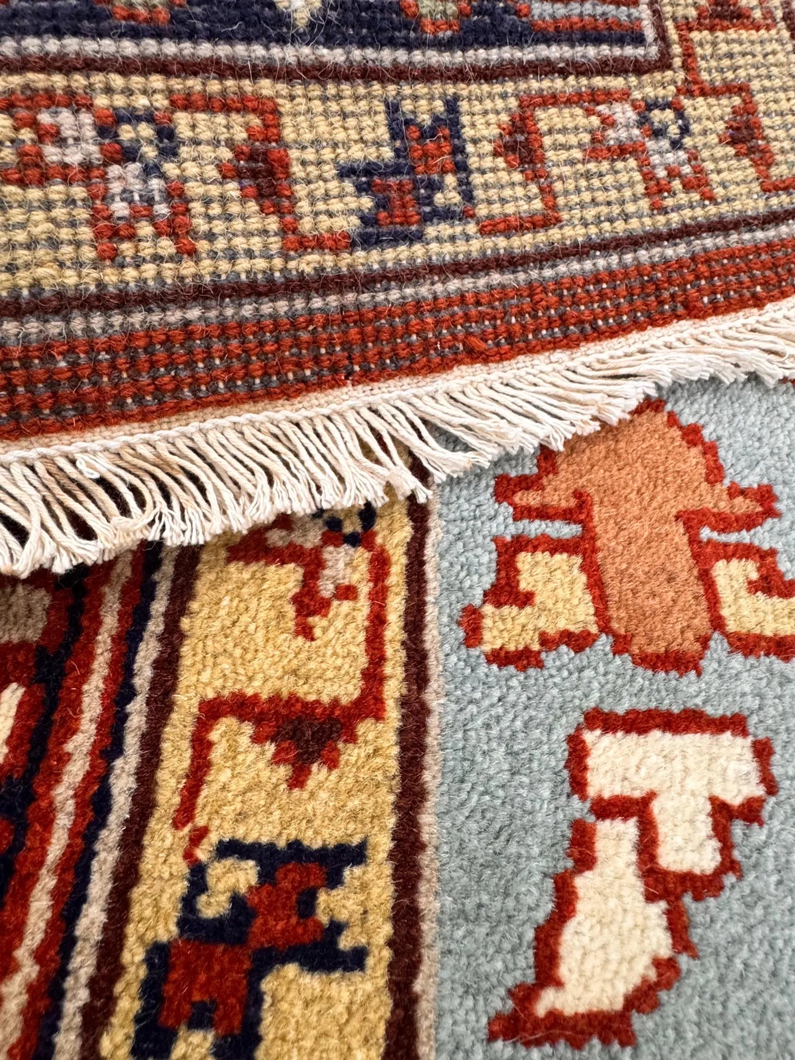 Hand-Knotted Red & Blue Area Rug Traditional Anatolian Design 8x10 Wool Living Room Rug