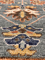 8x10 Ft Hand-Knotted Oushak Wool Rug - Slate Blue & Terracotta Vintage Boho Decor