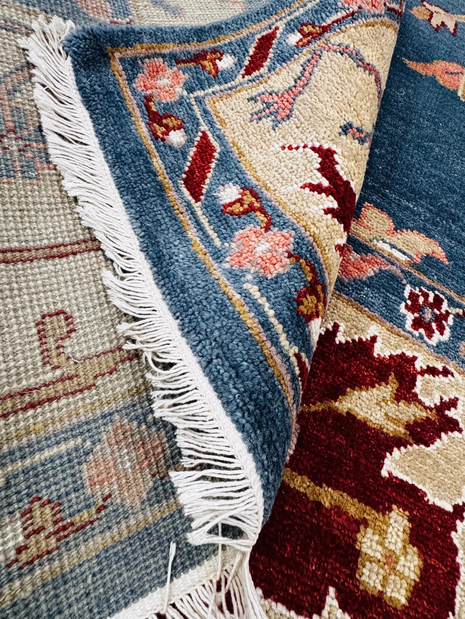 Hand-Knotted Blue Oushak Wool Rug | 8x10 Authentic Turkish Style