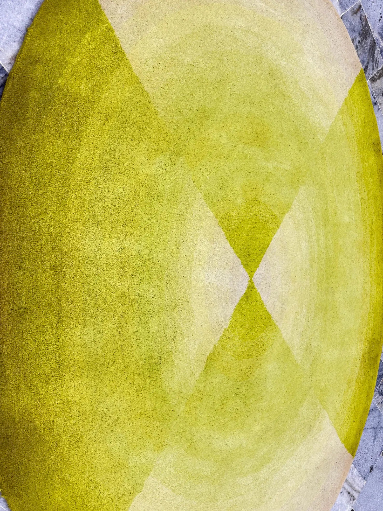 Neon green Hand tufted Oval area Rug 5x7.6 handmade modern rug for Unique Funky Home