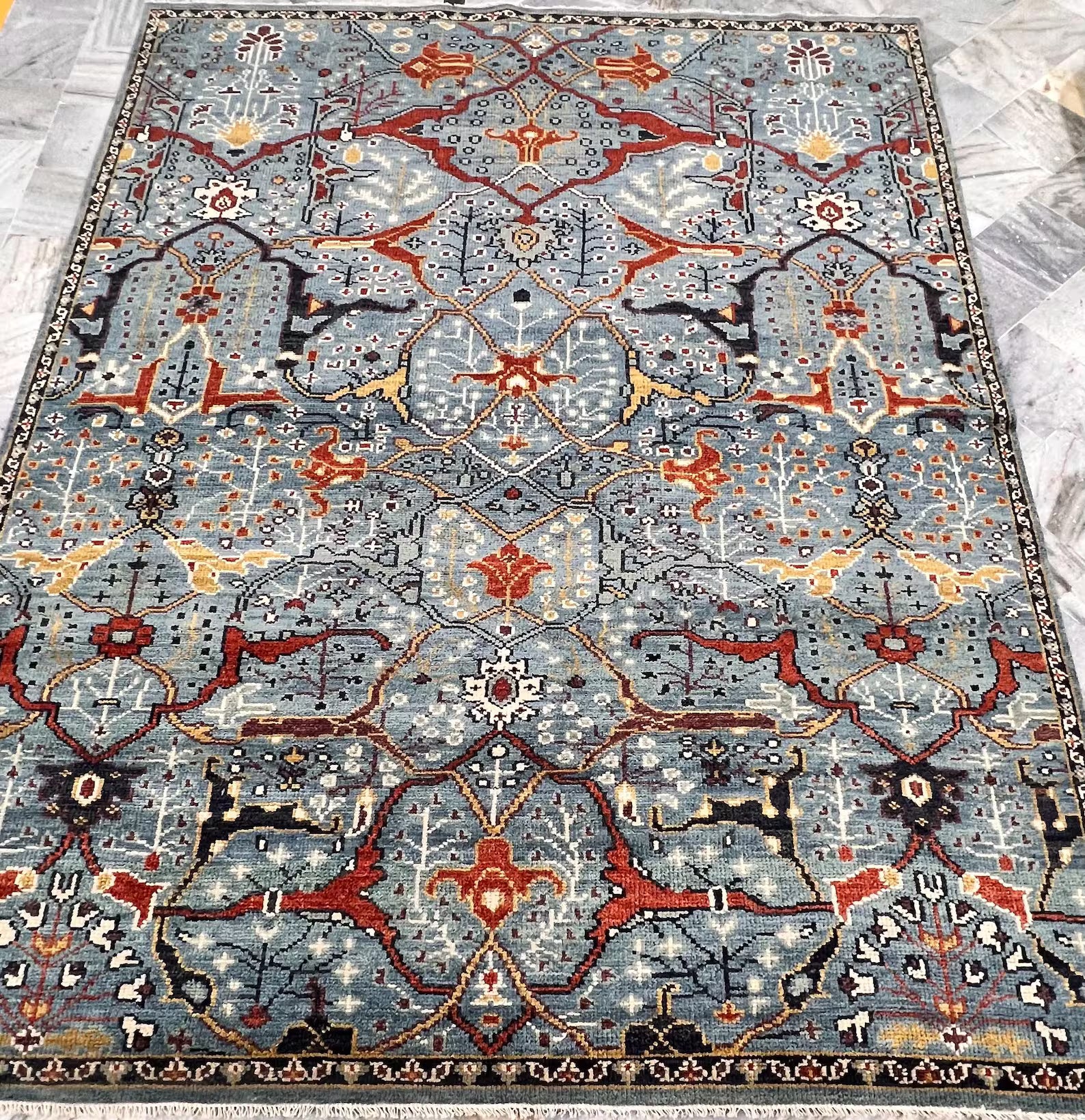 8x10 Hand-Knotted Wool Rug | Blue & Rust Traditional Persian Style