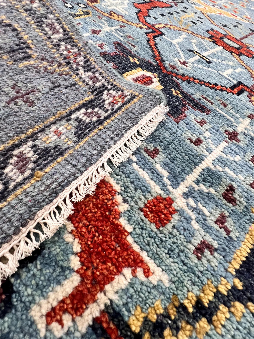 8x10 Hand-Knotted Wool Rug | Blue & Rust Traditional Persian Style