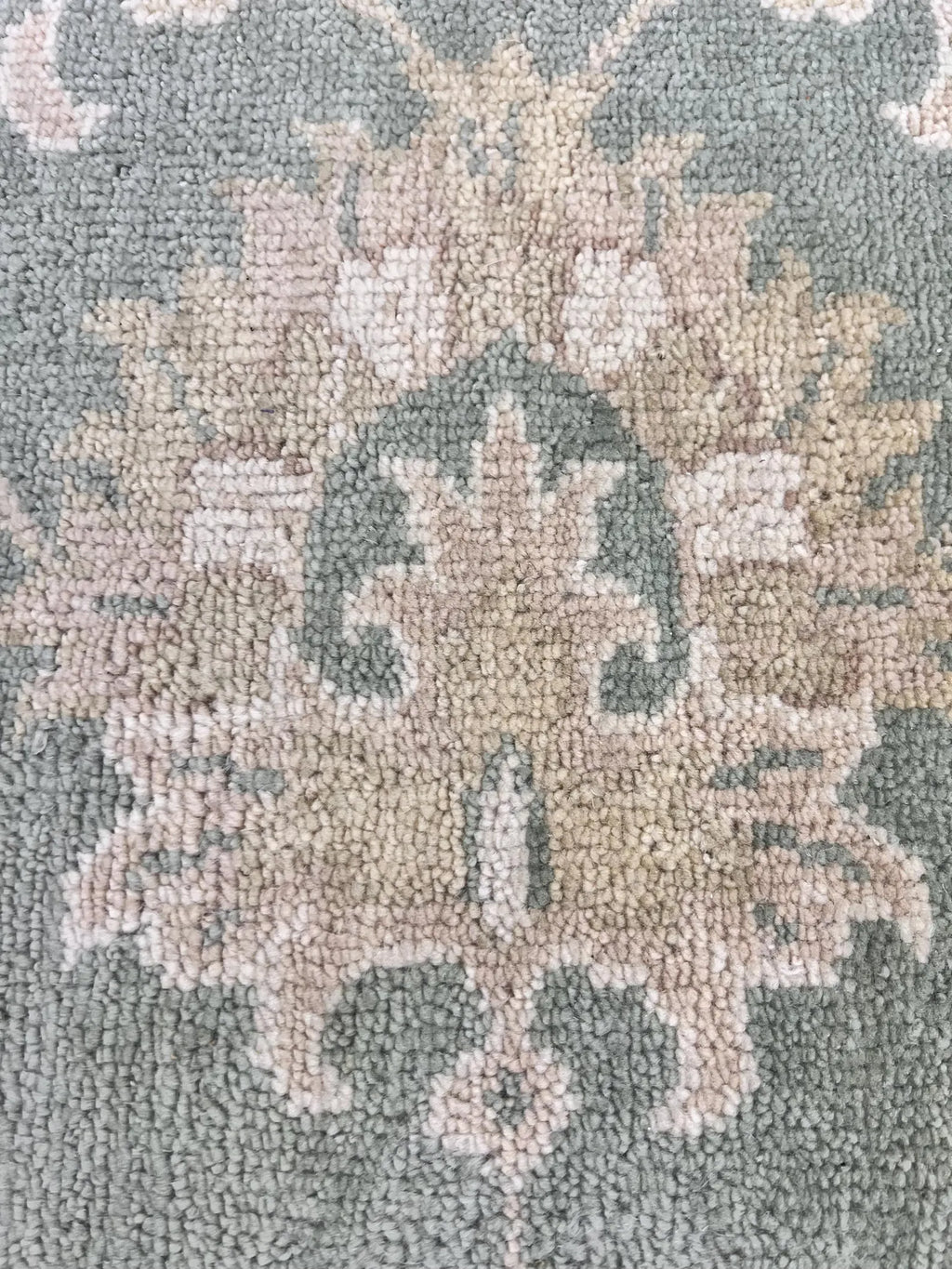 8x10 ft Hand-Knotted Oushak Style Sage Green & Cream Wool Rug