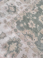 8x10 ft Hand-Knotted Oushak Style Sage Green & Cream Wool Rug
