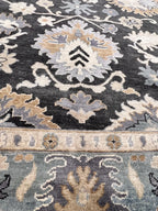 Hand-Knotted Charcoal & Slate Blue Oushak Wool Rug (8x10)