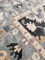Hand-Knotted Charcoal & Slate Blue Oushak Wool Rug (8x10)