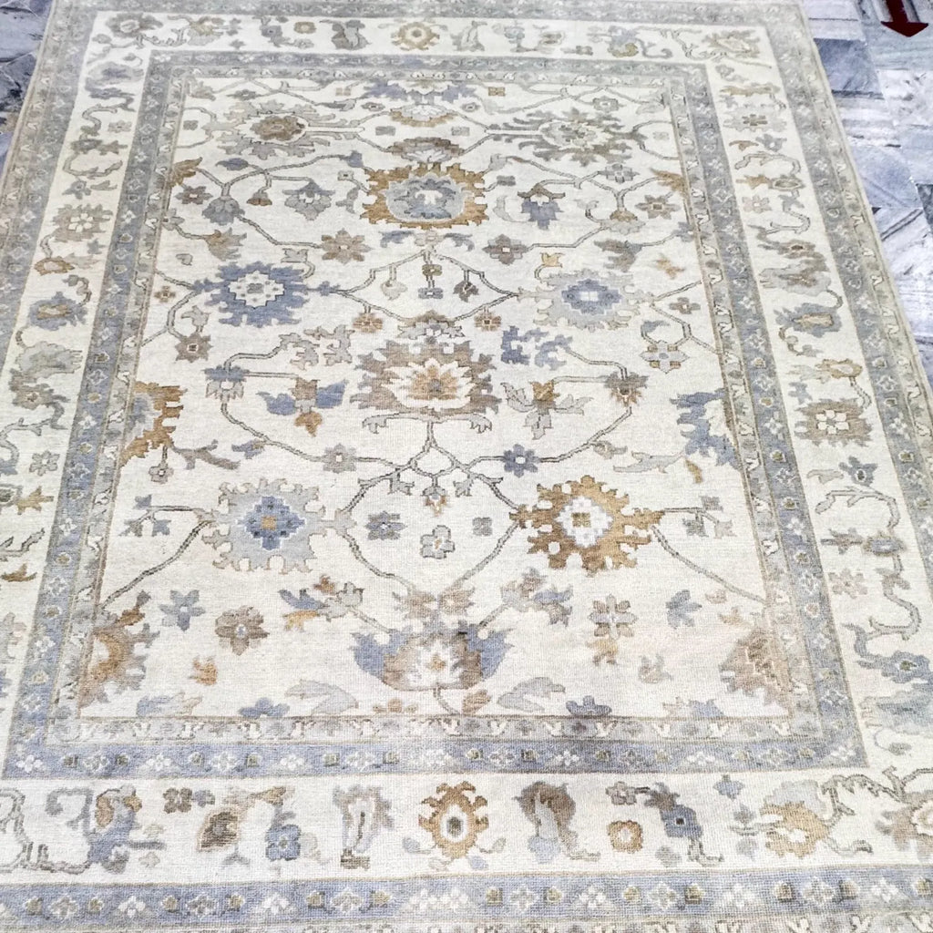 8x10 Distressed Oushak Hand-Knotted Wool Rug - Vintage Inspired
