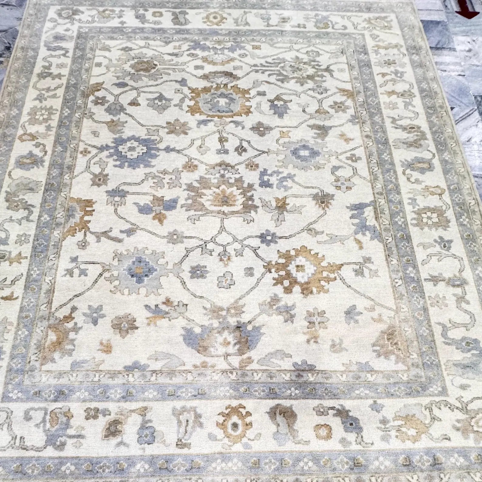 8x10 Distressed Oushak Hand-Knotted Wool Rug - Vintage Inspired