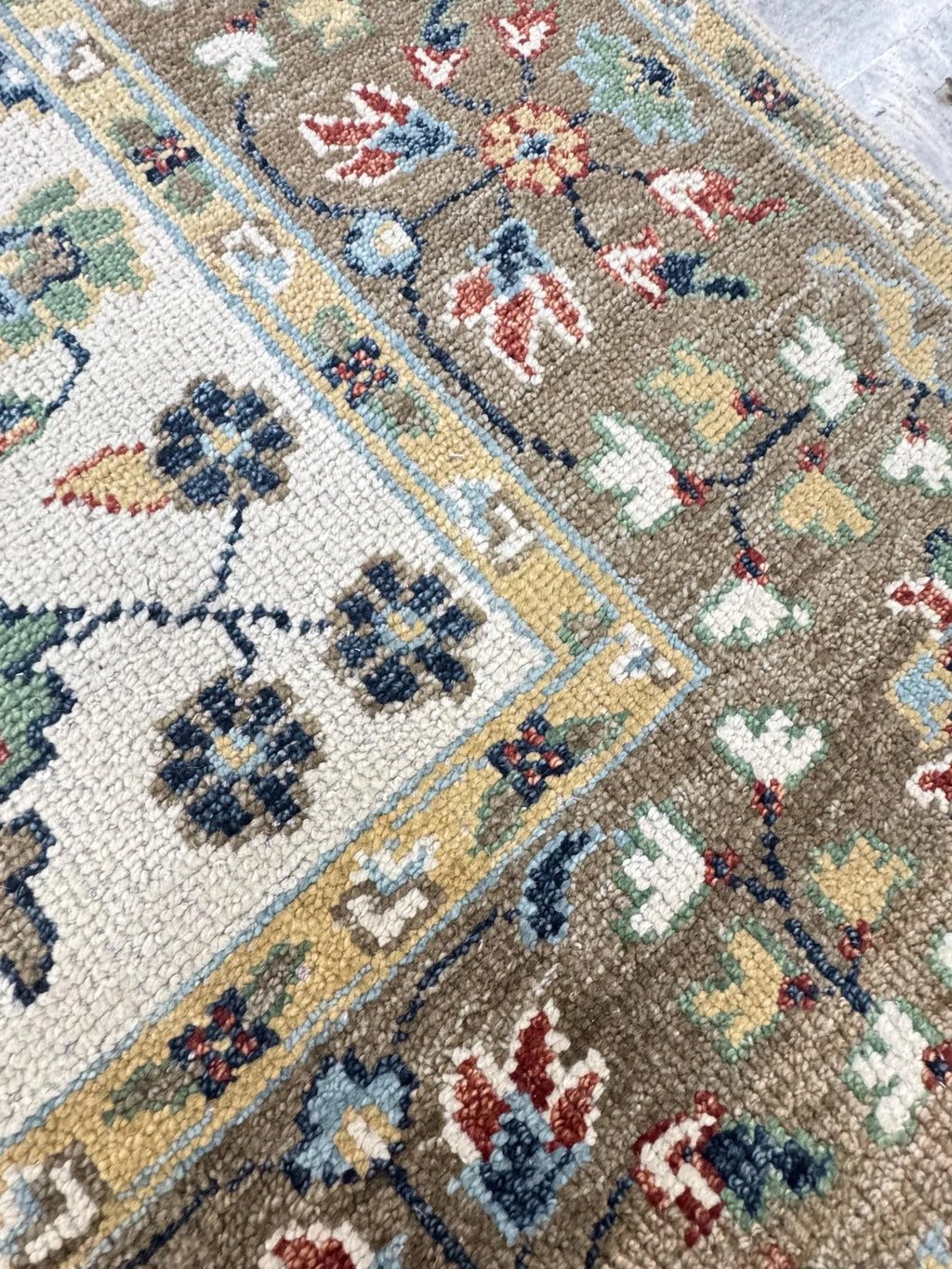 8x10 Vintage-Inspired Hand-Knotted Oushak Wool Rug | Earthy Sage & Terracotta