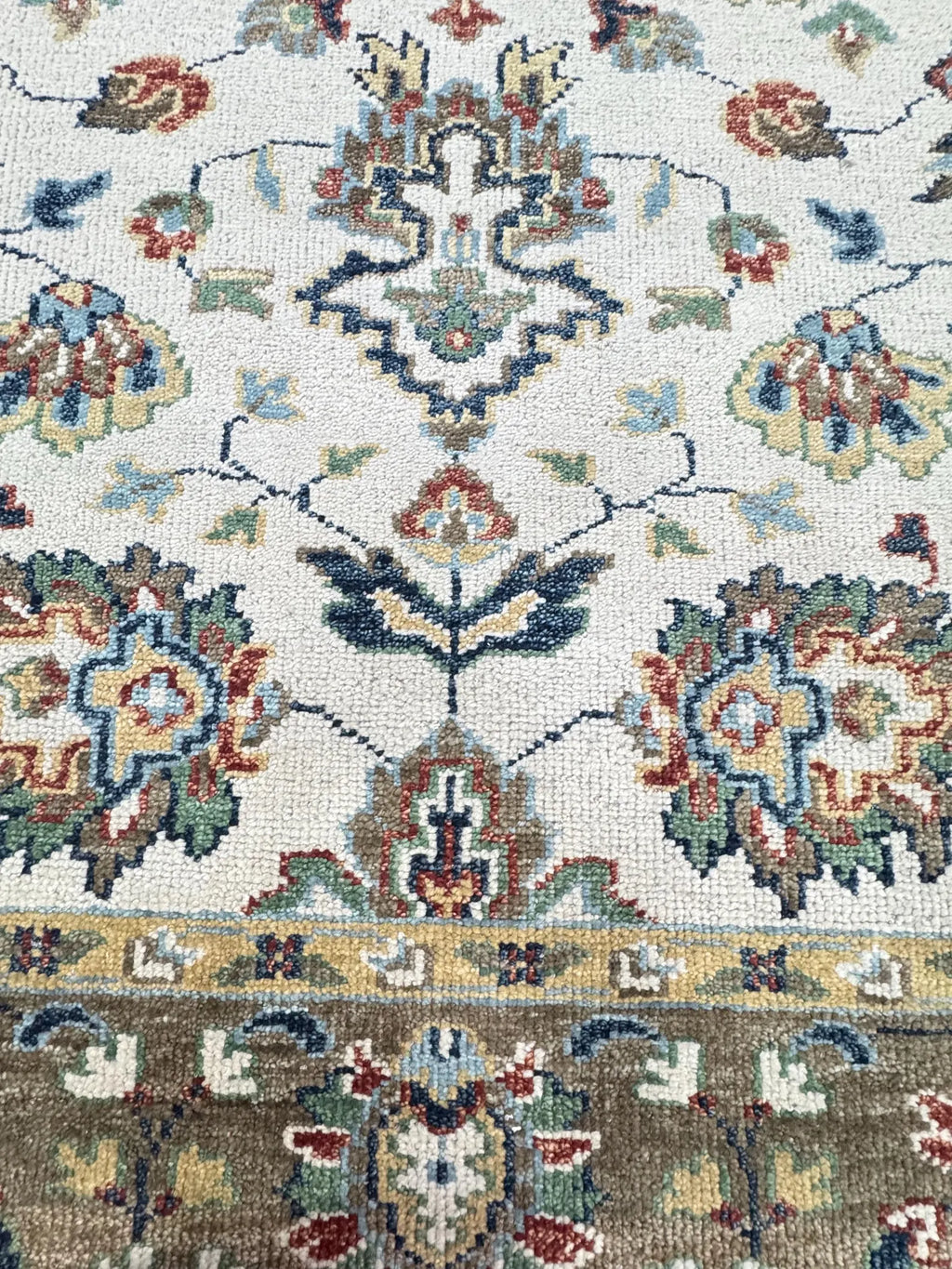 8x10 Vintage-Inspired Hand-Knotted Oushak Wool Rug | Earthy Sage & Terracotta