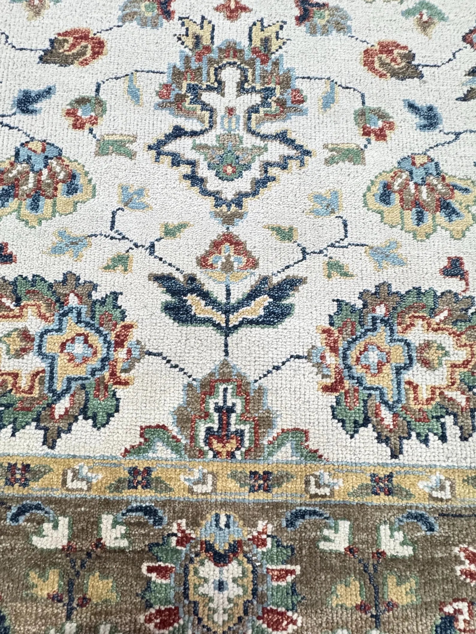 8x10 Vintage-Inspired Hand-Knotted Oushak Wool Rug | Earthy Sage & Terracotta