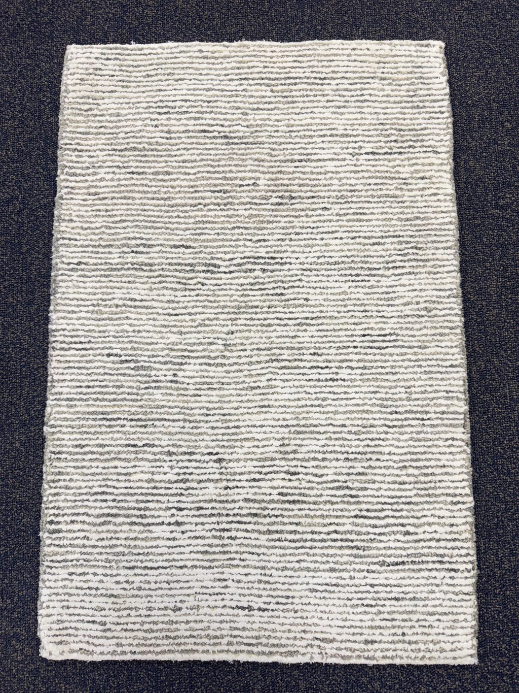2x3 Hand-Tufted Wool and bamboo silk Accent Rugs Stripe Pattern Modern Grey Ivory Textured Small Wool Entryway, kitchen area, unique doormat