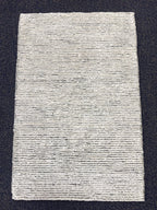 2x3 Hand-Tufted Wool and bamboo silk Accent Rugs Stripe Pattern Modern Grey Ivory Textured Small Wool Entryway, kitchen area, unique doormat