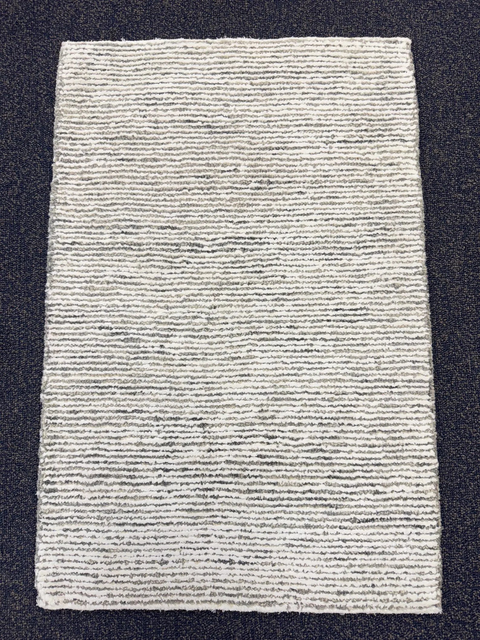 2x3 Hand-Tufted Wool and bamboo silk Accent Rugs Stripe Pattern Modern Grey Ivory Textured Small Wool Entryway, kitchen area, unique doormat