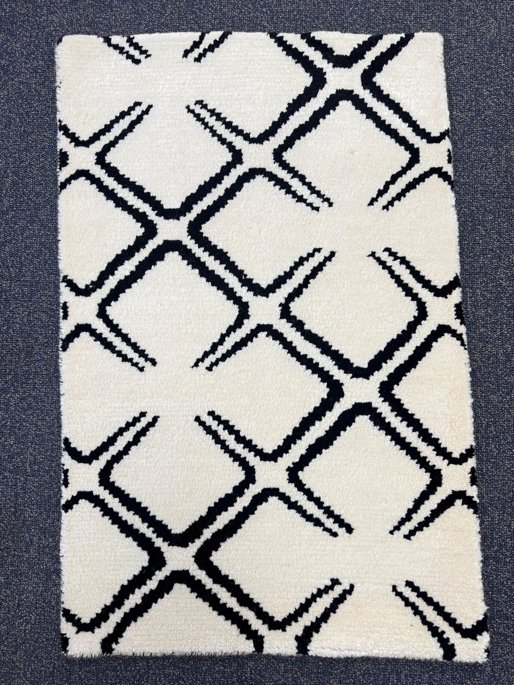 Beautiful Modern Ivory & Black Hand-Knotted Rug (2x3 ft) Plush Minimalist rug for entry way, underchair, accent luxury rug