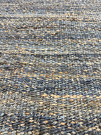 Handwoven Jute Rug 5.6x6.2 Blue Gray & Charcoal black Square Natural Fiber Rug