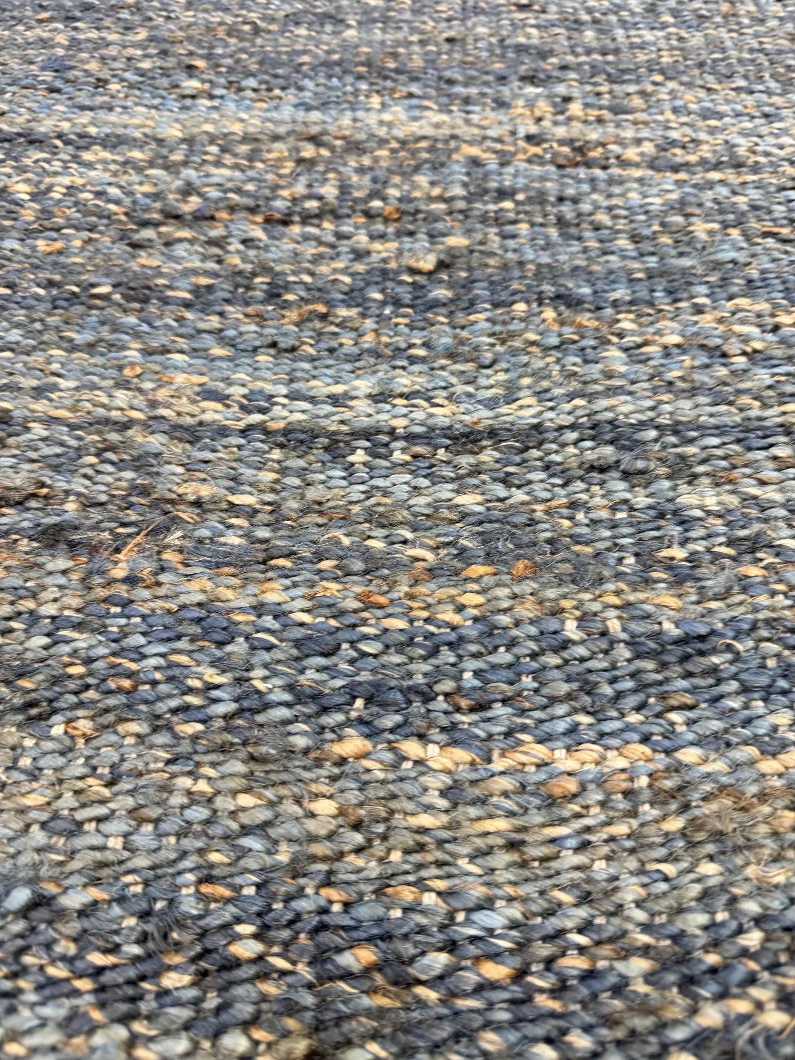 Handwoven Jute Rug 5.6x6.2 Blue Gray & Charcoal black Square Natural Fiber Rug