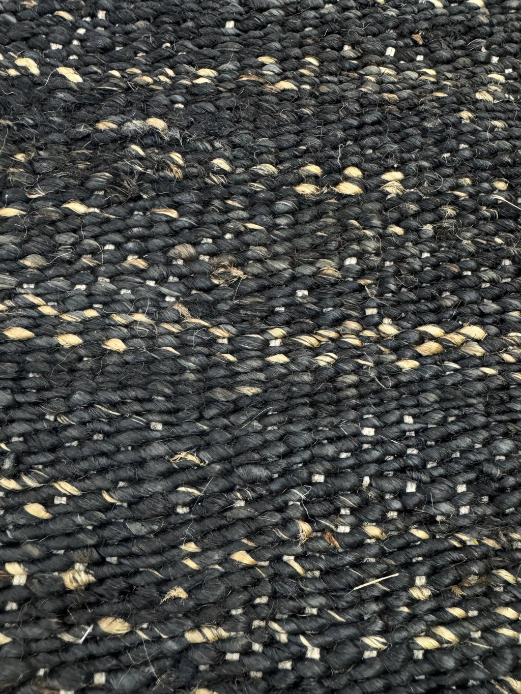 Handwoven Jute Rug 5.6x6.2 Blue Gray & Charcoal black Square Natural Fiber Rug