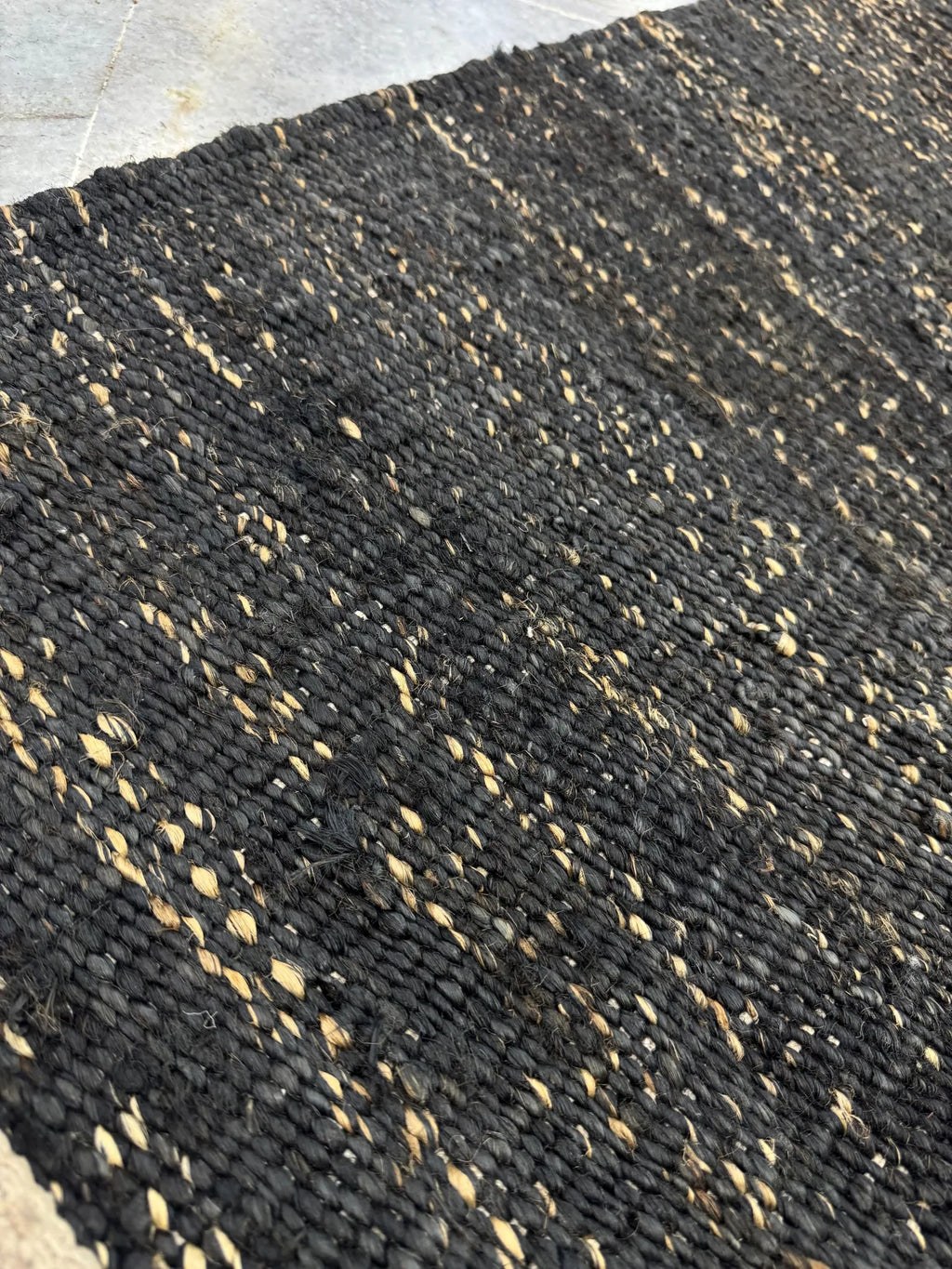 Handwoven Jute Rug 5.6x6.2 Blue Gray & Charcoal black Square Natural Fiber Rug