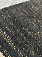 Handwoven Jute Rug 5.6x6.2 Blue Gray & Charcoal black Square Natural Fiber Rug