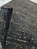 Handwoven Jute Rug 5.6x6.2 Blue Gray & Charcoal black Square Natural Fiber Rug
