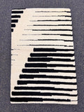 Beautiful Modern Ivory & Black Hand-Knotted Rug (2x3 ft) Plush Minimalist rug for entry way, underchair, accent luxury rug