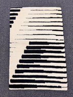 Beautiful Modern Ivory & Black Hand-Knotted Rug (2x3 ft) Plush Minimalist rug for entry way, underchair, accent luxury rug