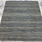 Handwoven Jute Rug 5.6x6.2 Blue Gray & Charcoal black Square Natural Fiber Rug
