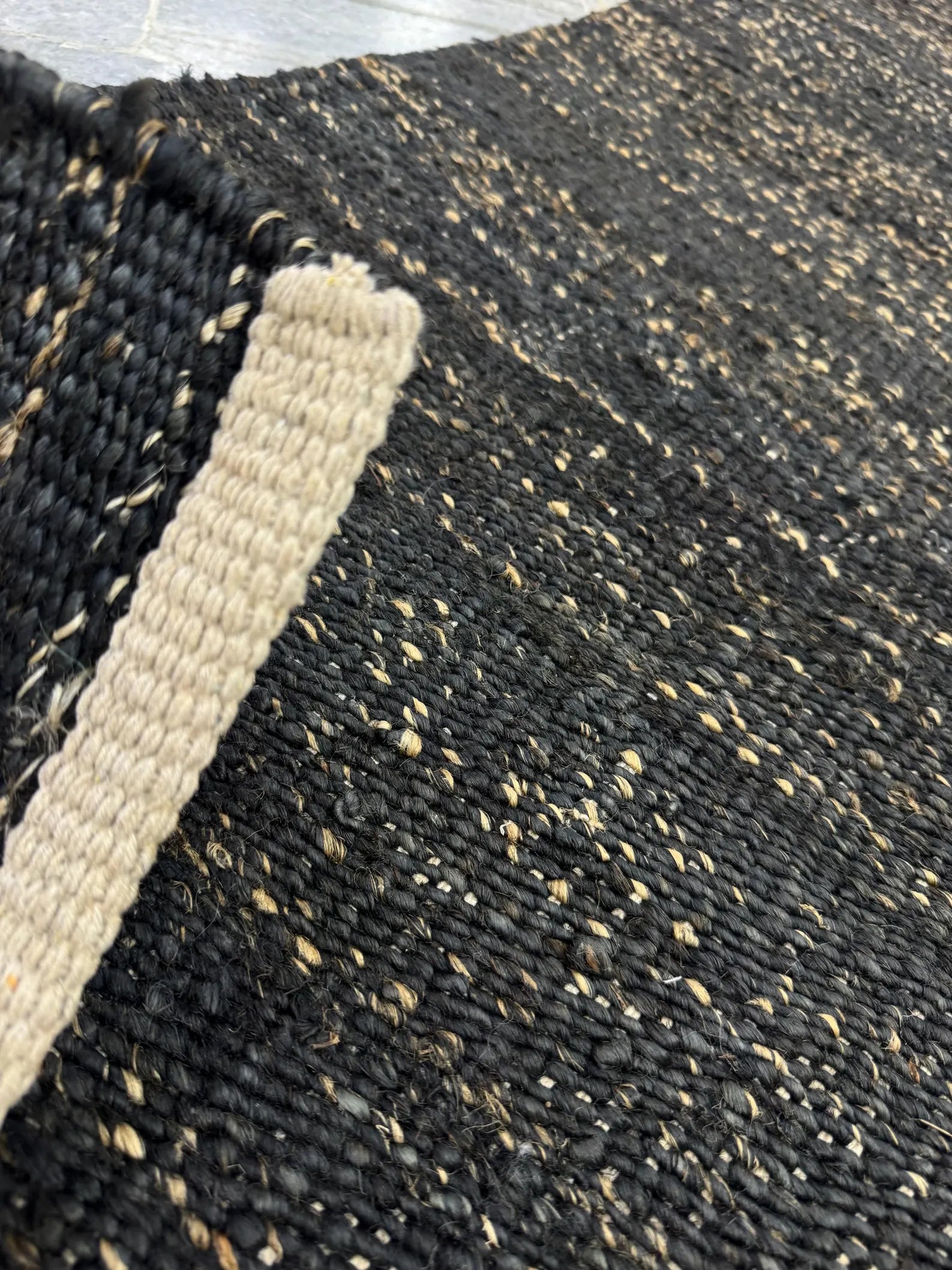 Handwoven Jute Rug 5.6x6.2 Blue Gray & Charcoal black Square Natural Fiber Rug