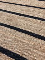 Modern black Striped Jute Rug |6x8 ft Black & Natural Area Mat