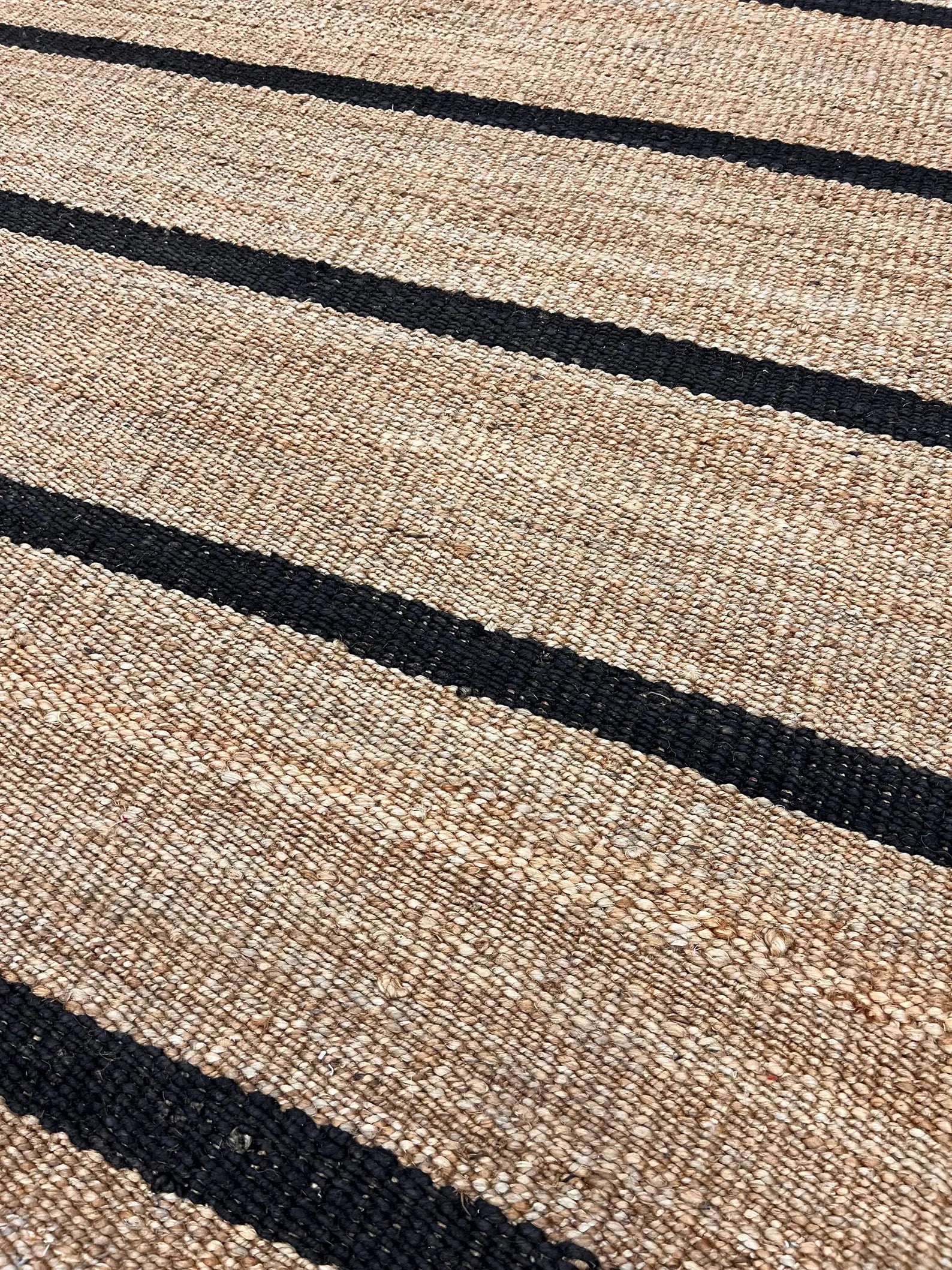 Modern black Striped Jute Rug |6x8 ft Black & Natural Area Mat