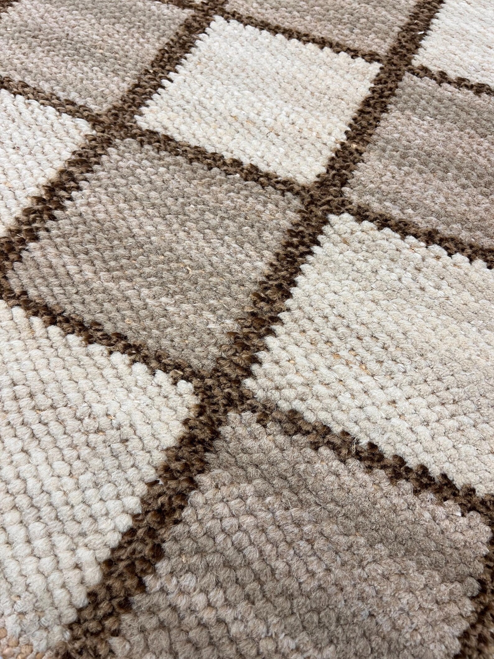 Handwoven Wool Jute Rug 4x6 brown & beige checkered Geometric Area Rug