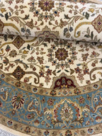 6 ft Round Vintage Floral Medallion Rug in Sage & Ochre- Floral Rug with Fringes