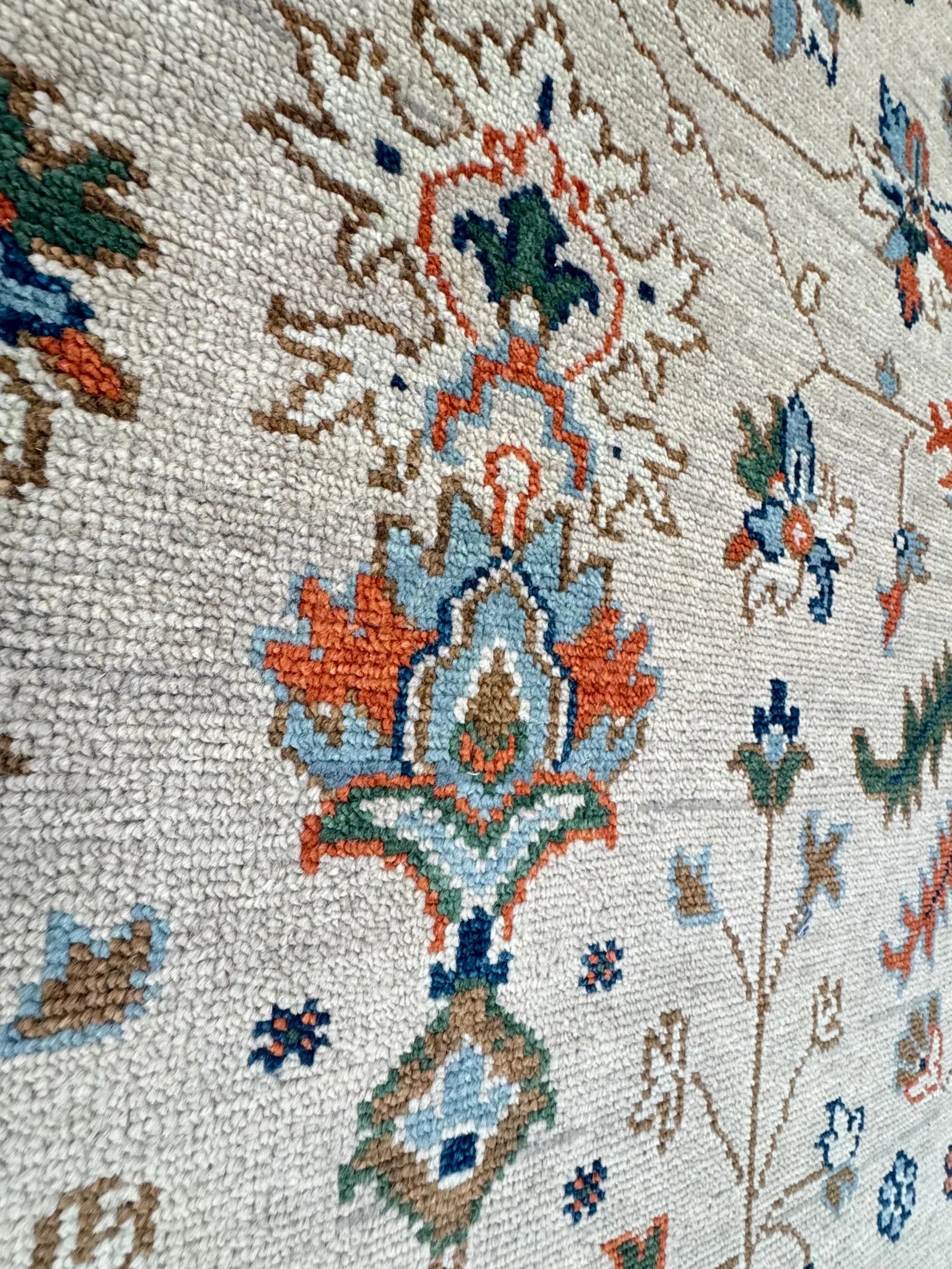 8x10 ft Hand-Knotted Antique-Style Oushak Wool Rug - Earthy Terracotta & Sage