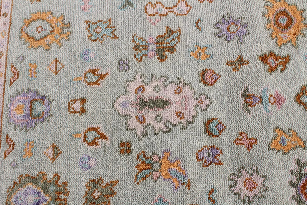 Muted Pastel Sage Green Traditional Turkish Style Rug