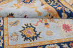 Hand Knotted Oushak Rug Blue & Gold Turkish Wool Area Rug