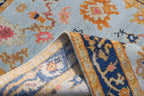 Hand Knotted Oushak Rug Blue & Gold Turkish Wool Area Rug