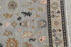 Gray Ivory Hand-Knotted Oushak Wool Rug, Modern Turkish Muted Pastel Area Rug