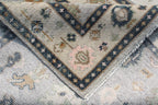 Gray Ivory Hand-Knotted Oushak Wool Rug, Modern Turkish Muted Pastel Area Rug