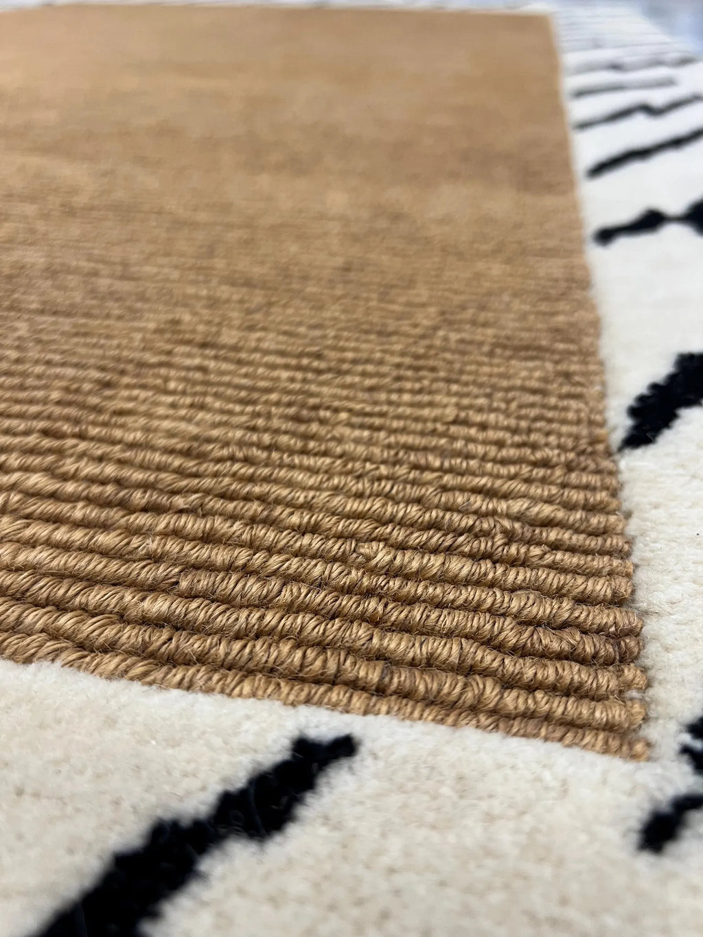 Handwoven Jute & Wool Area Rug 4x6 ft, Natural Fiber Rug with Wool Border