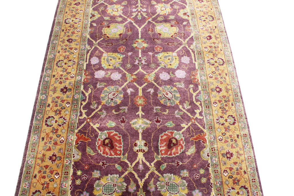 11 ft Antique Style Purple Gold Oushak Runner, hallway Runner Turkish Rug