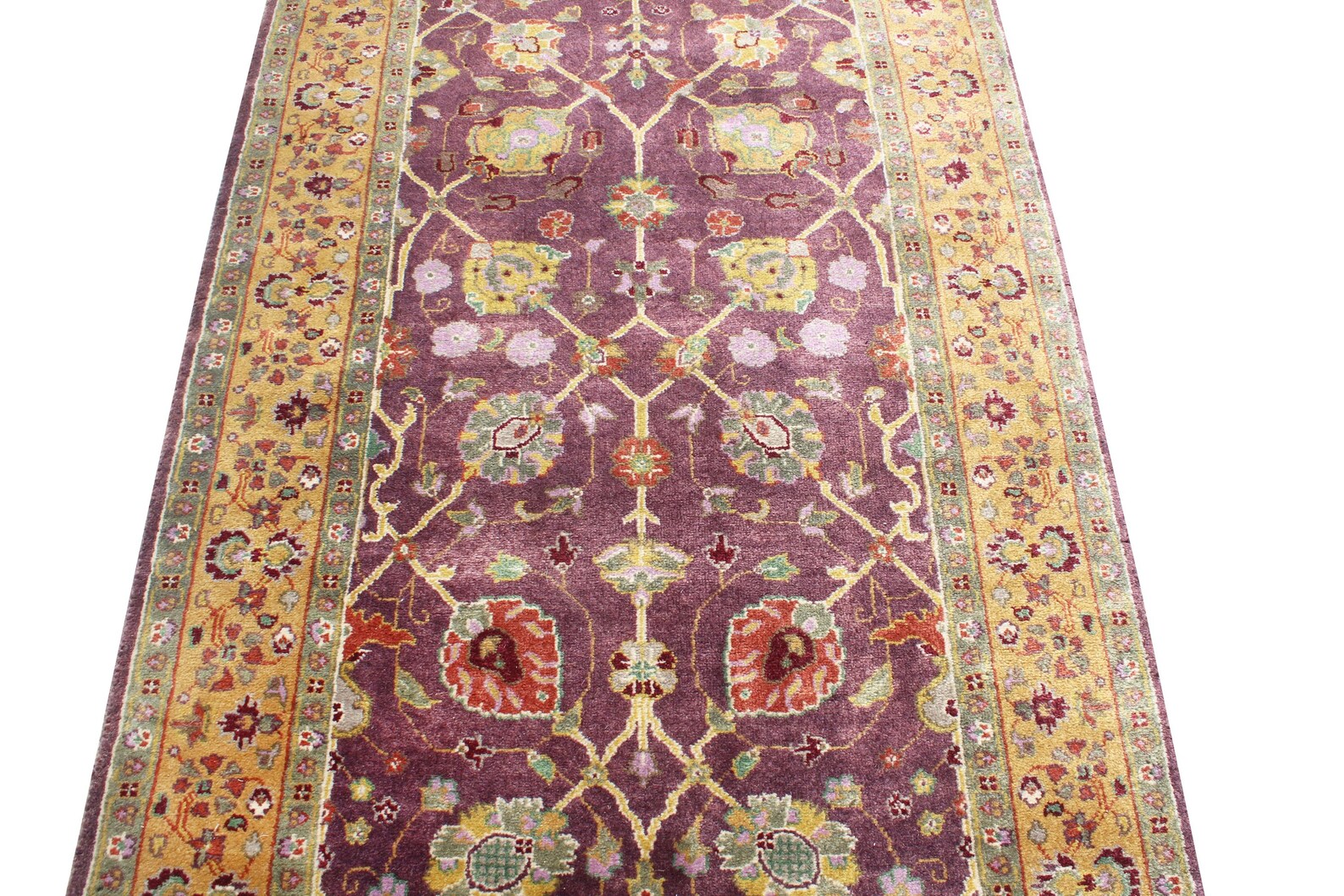 11 ft Antique Style Purple Gold Oushak Runner, hallway Runner Turkish Rug