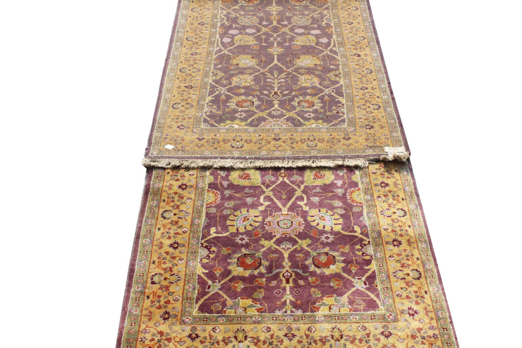 11 ft Antique Style Purple Gold Oushak Runner, hallway Runner Turkish Rug
