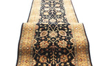 12 ft long Traditional oriental Style, Black & Gold New Zealand Wool Runner Rug