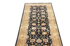 12 ft long Traditional oriental Style, Black & Gold New Zealand Wool Runner Rug