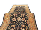 12 ft long Traditional oriental Style, Black & Gold New Zealand Wool Runner Rug
