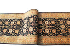 12 ft long Traditional oriental Style, Black & Gold New Zealand Wool Runner Rug